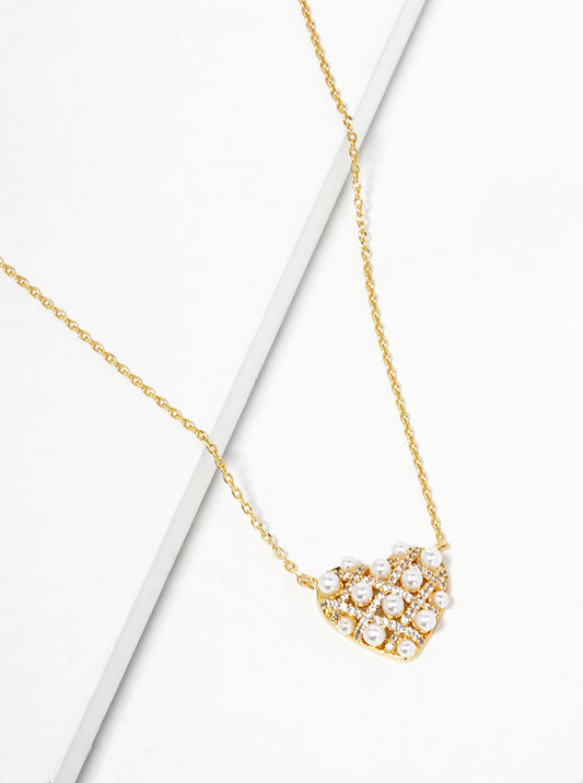 18k Gold Dipped CZ And Glass Beaded Heart Pendant Necklace