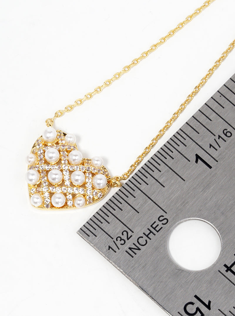 18k Gold Dipped CZ And Glass Beaded Heart Pendant Necklace