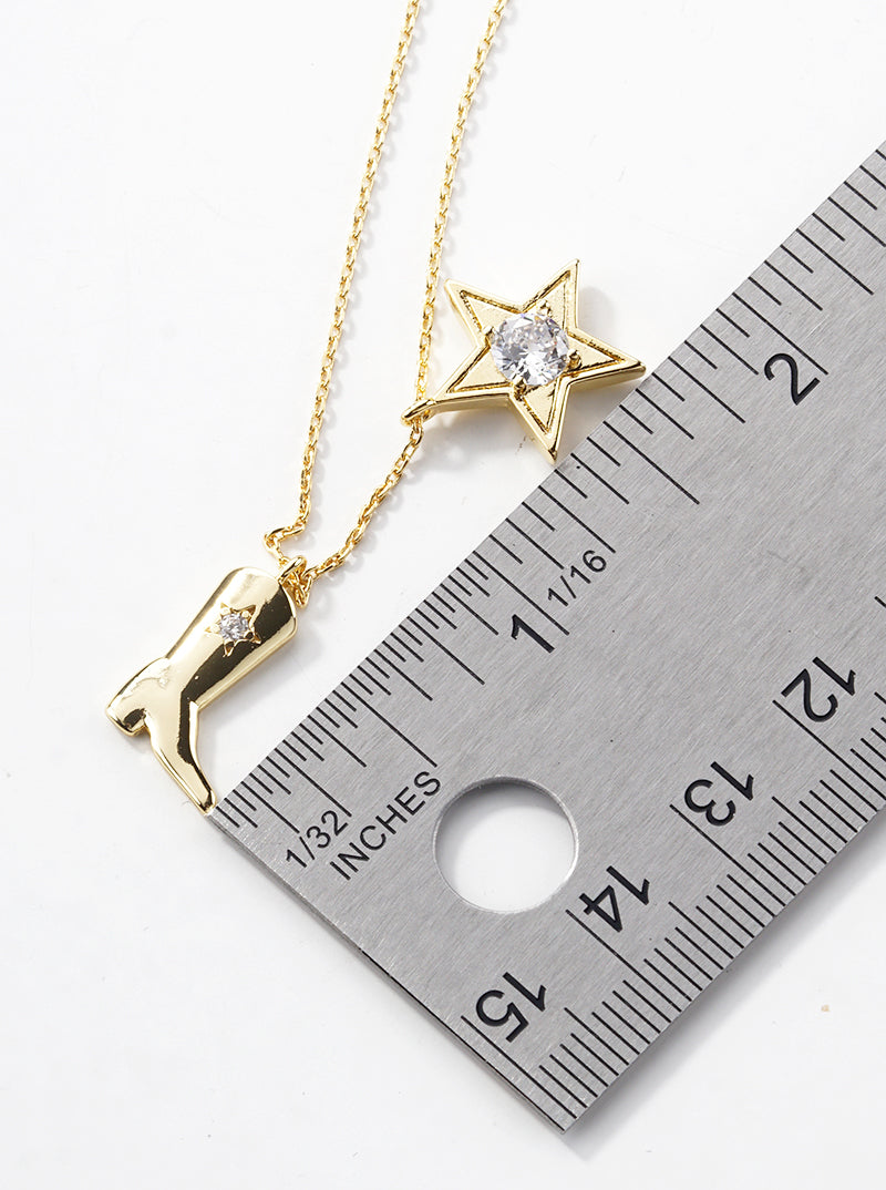 18k Gold Dipped CZ Cowgirl Boot And Star Pendant Necklace