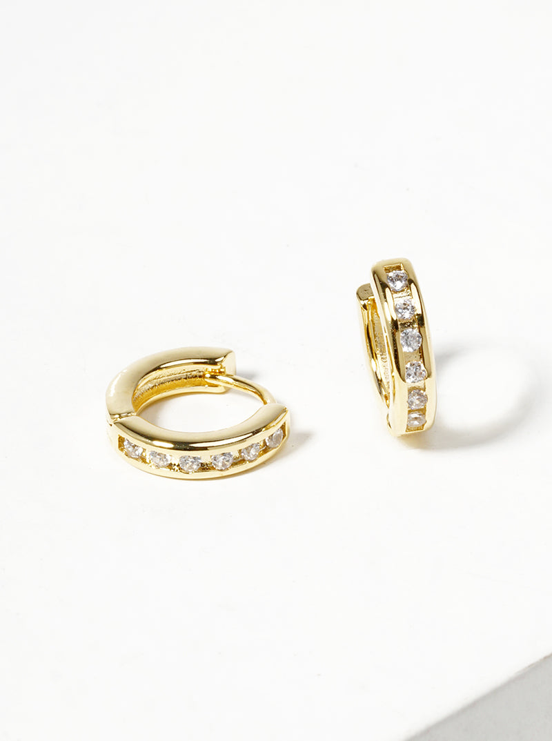 White Gold Dipped CZ Pave 10mm Huggie Hoop Earrings