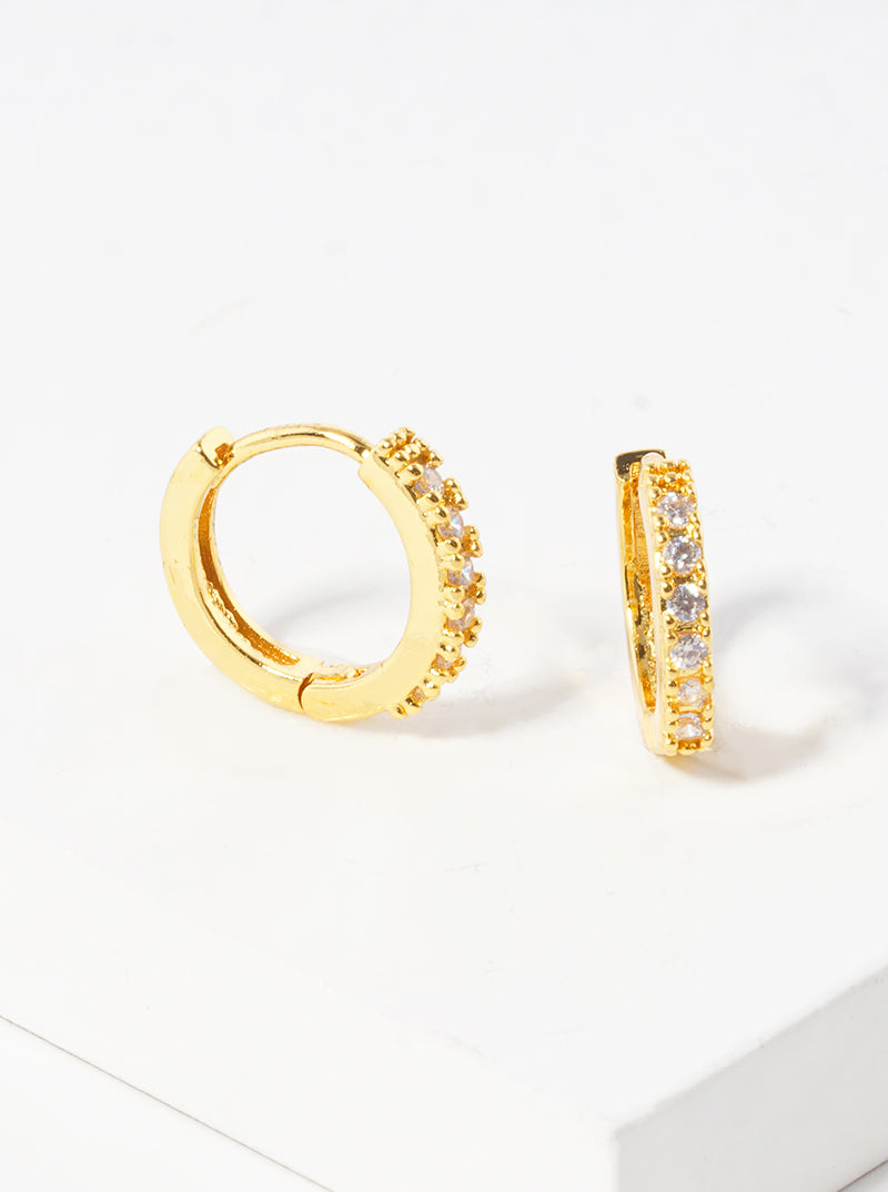 18k Gold Dipped CZ Pave 10mm Huggie Hoop Earrings