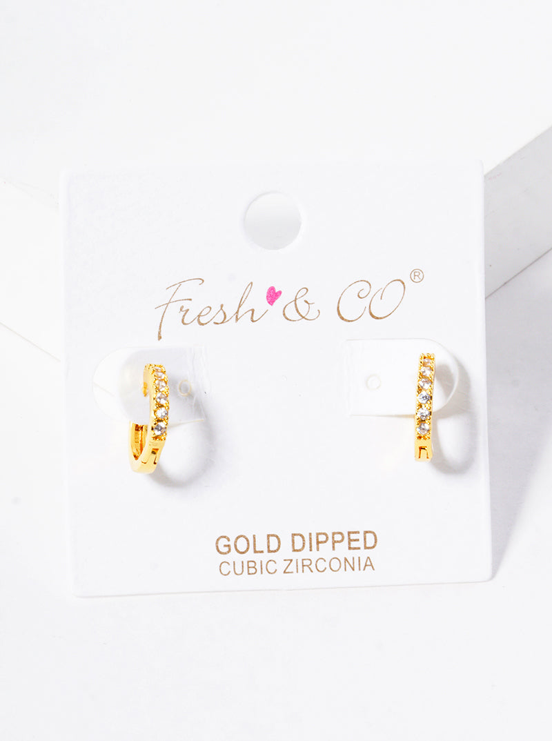 18k Gold Dipped CZ Pave 10mm Huggie Hoop Earrings