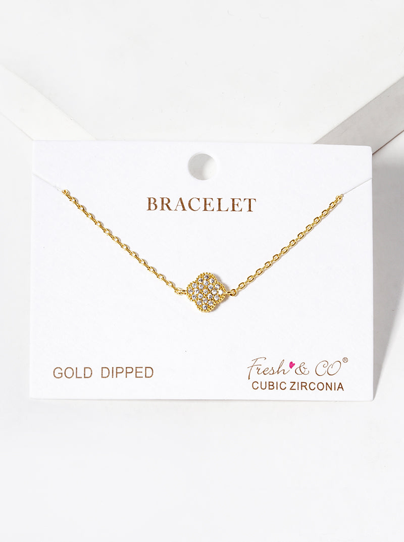 18k Gold Dipped CZ Pave 10mm Quatrefoil Bracelet