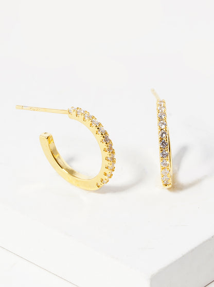 18k Gold Dipped CZ Pave 12mm Open Hoop Earrings