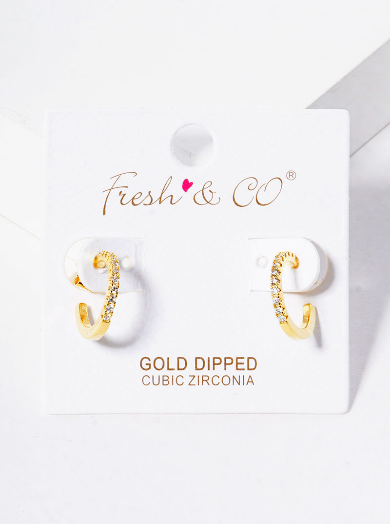 18k Gold Dipped CZ Pave 12mm Open Hoop Earrings