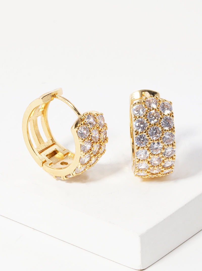 18k Gold Dipped CZ Pave 15mm Huggie Hoop Earrings