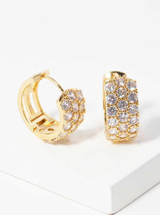 18k Gold Dipped CZ Pave 15mm Huggie Hoop Earrings