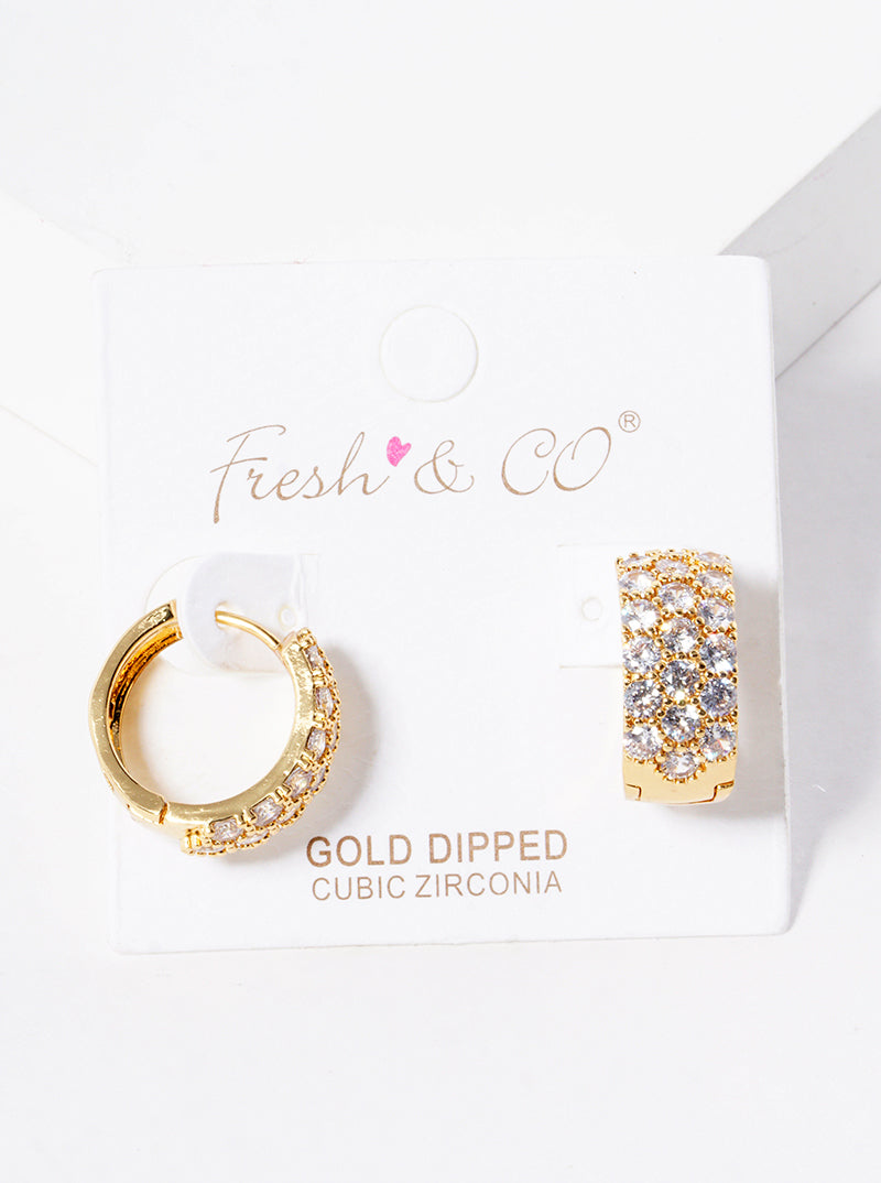 18k Gold Dipped CZ Pave 15mm Huggie Hoop Earrings