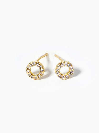 18k Gold Dipped CZ Pave 5mm Circle Post Stud Earrings