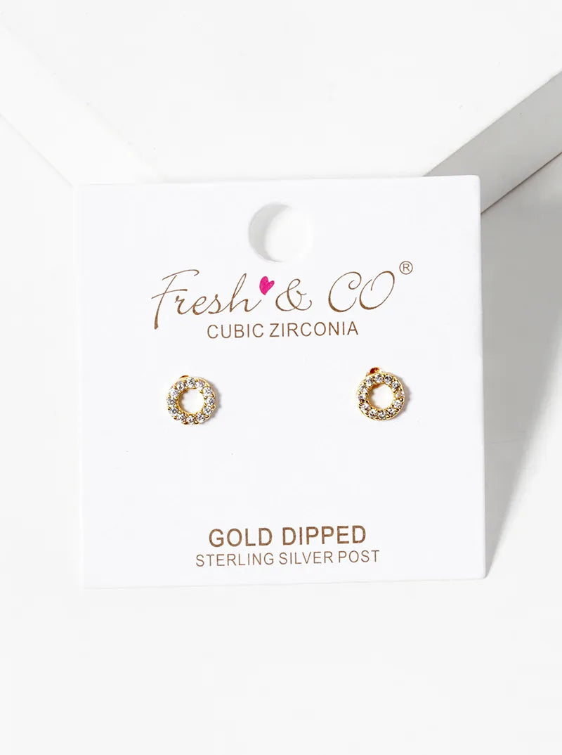 18k Gold Dipped CZ Pave 5mm Circle Post Stud Earrings