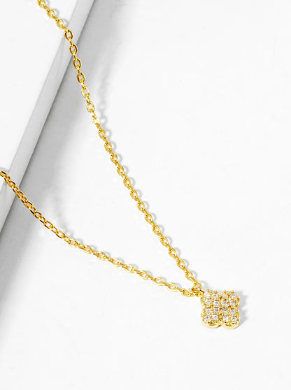 18k Gold Dipped CZ Pave 6mm Quatrefoil Pendant Necklace