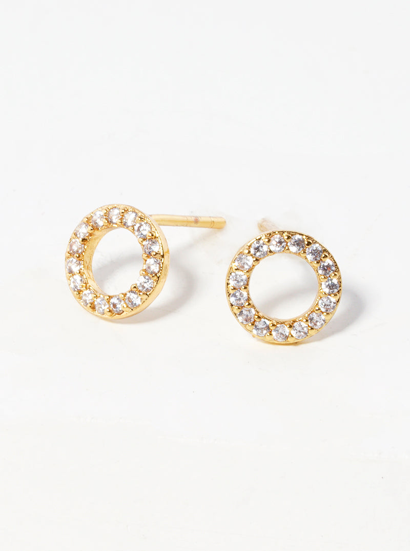 18k Gold Dipped CZ Pave 7mm Circle Post Stud Earrings