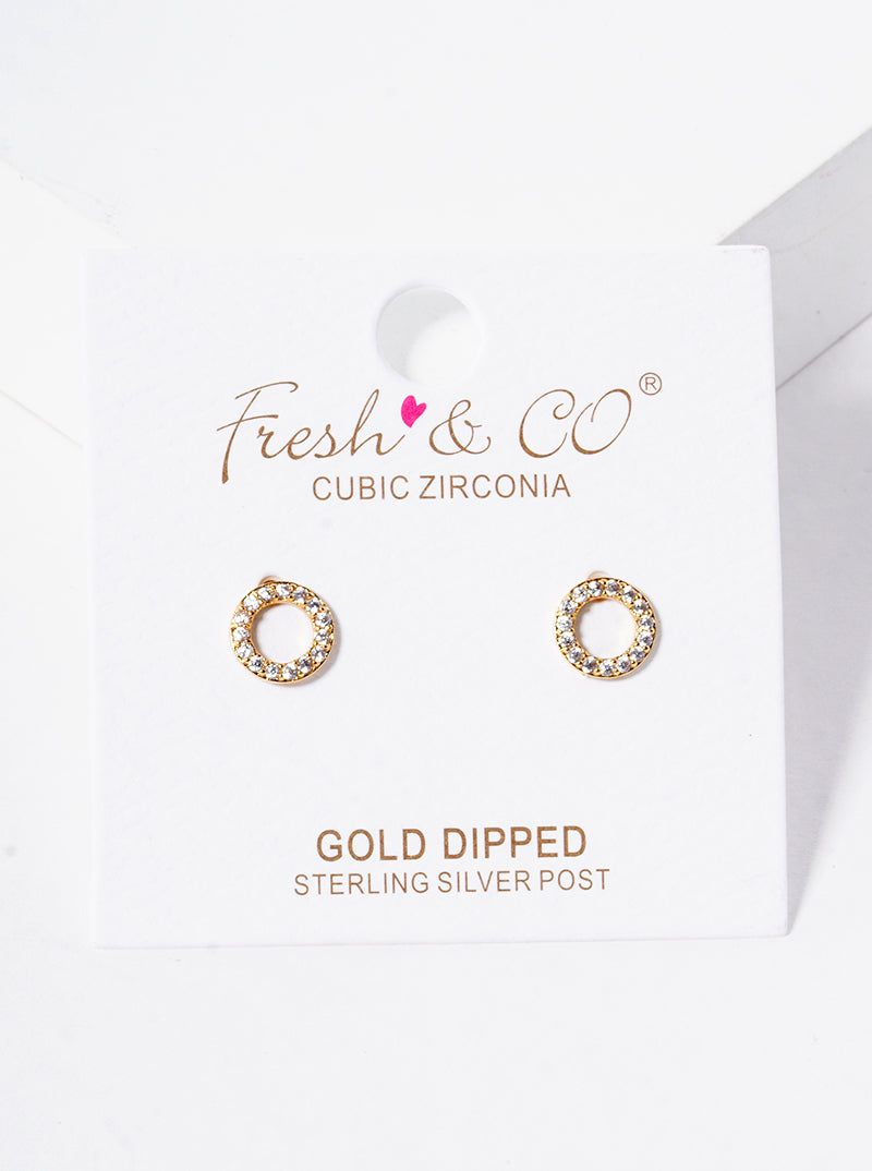 18k Gold Dipped CZ Pave 7mm Circle Post Stud Earrings