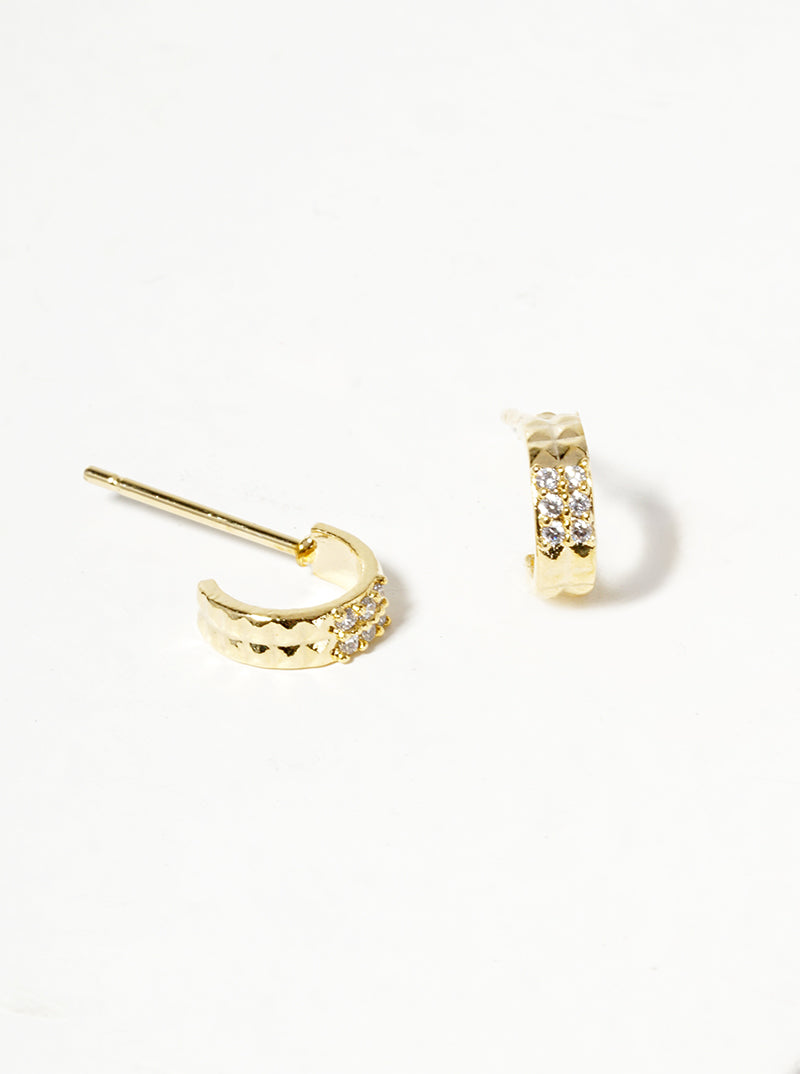 White Gold Dipped CZ Pave 7mm Dainty Open Hoop Earrings