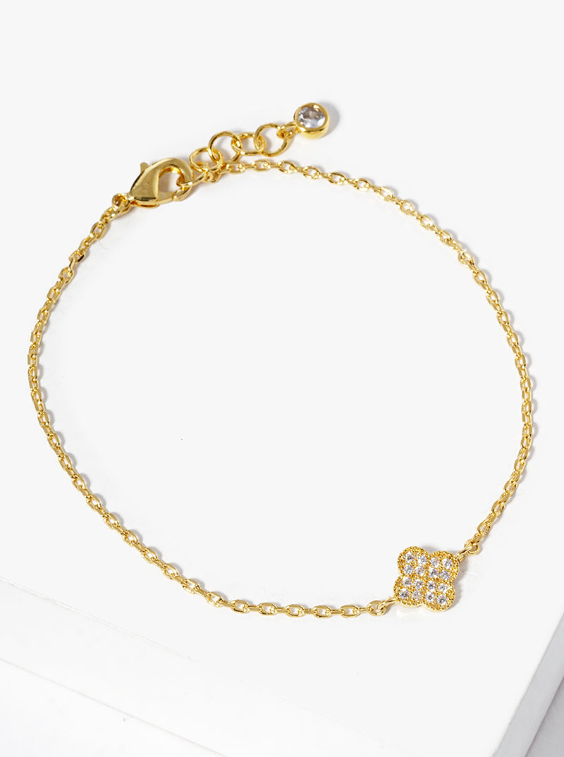18k Gold Dipped CZ Pave 8mm Quatrefoil Bracelet