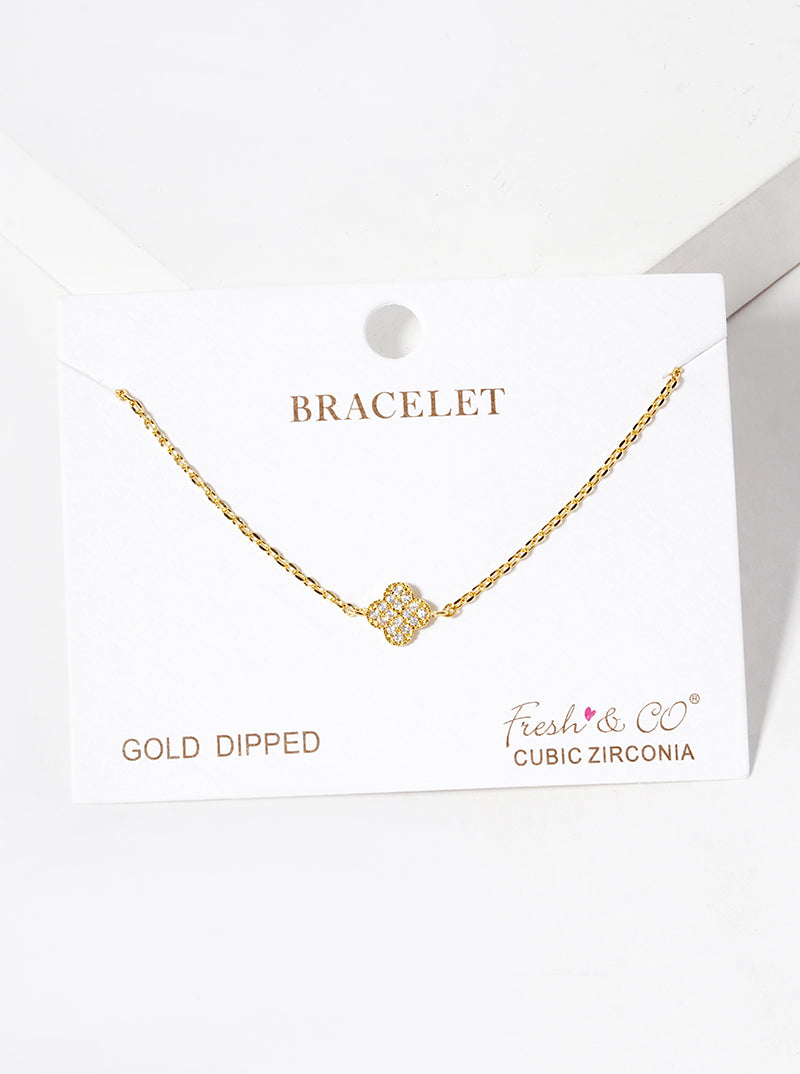 18k Gold Dipped CZ Pave 8mm Quatrefoil Bracelet