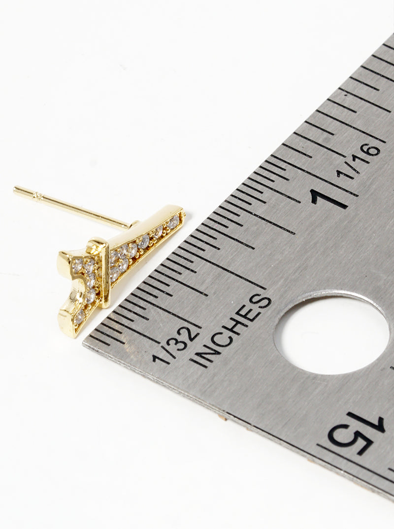 18k Gold Dipped CZ Pave Eiffel Tower Post Stud Earrings
