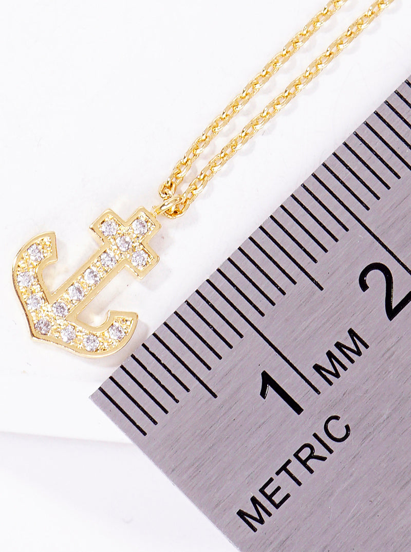 18k Gold Dipped CZ Pave Anchor Pendant Delicate Necklace