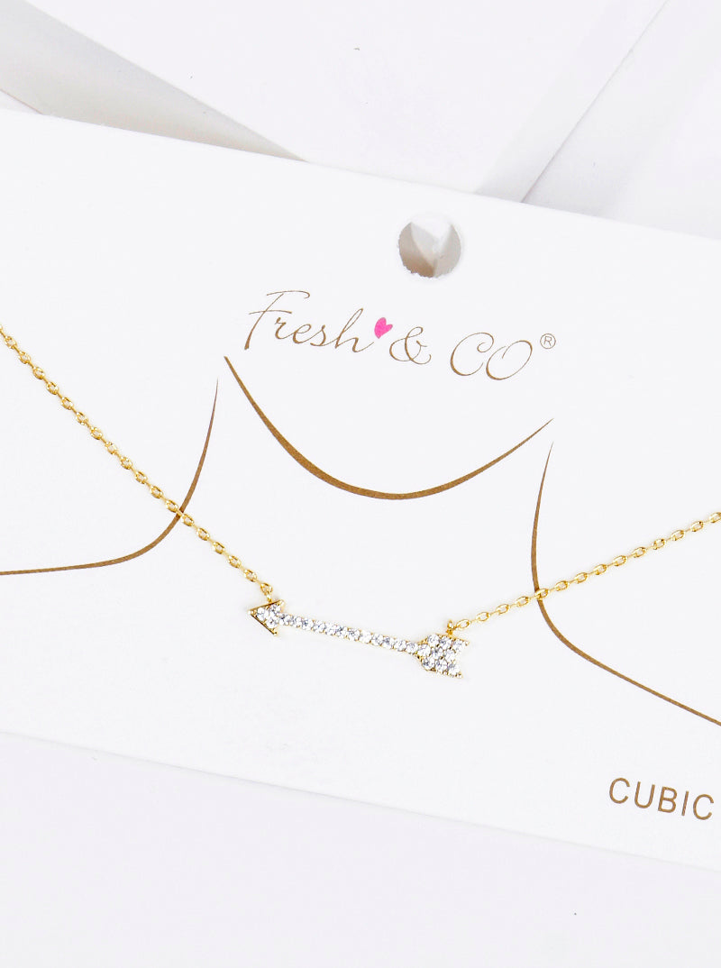 18k Gold Dipped CZ Pave Arrow Pendant Delicate Necklace