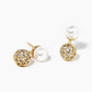 White Gold Dipped CZ Pave Ball Drop Pearl Post Stud Earrings