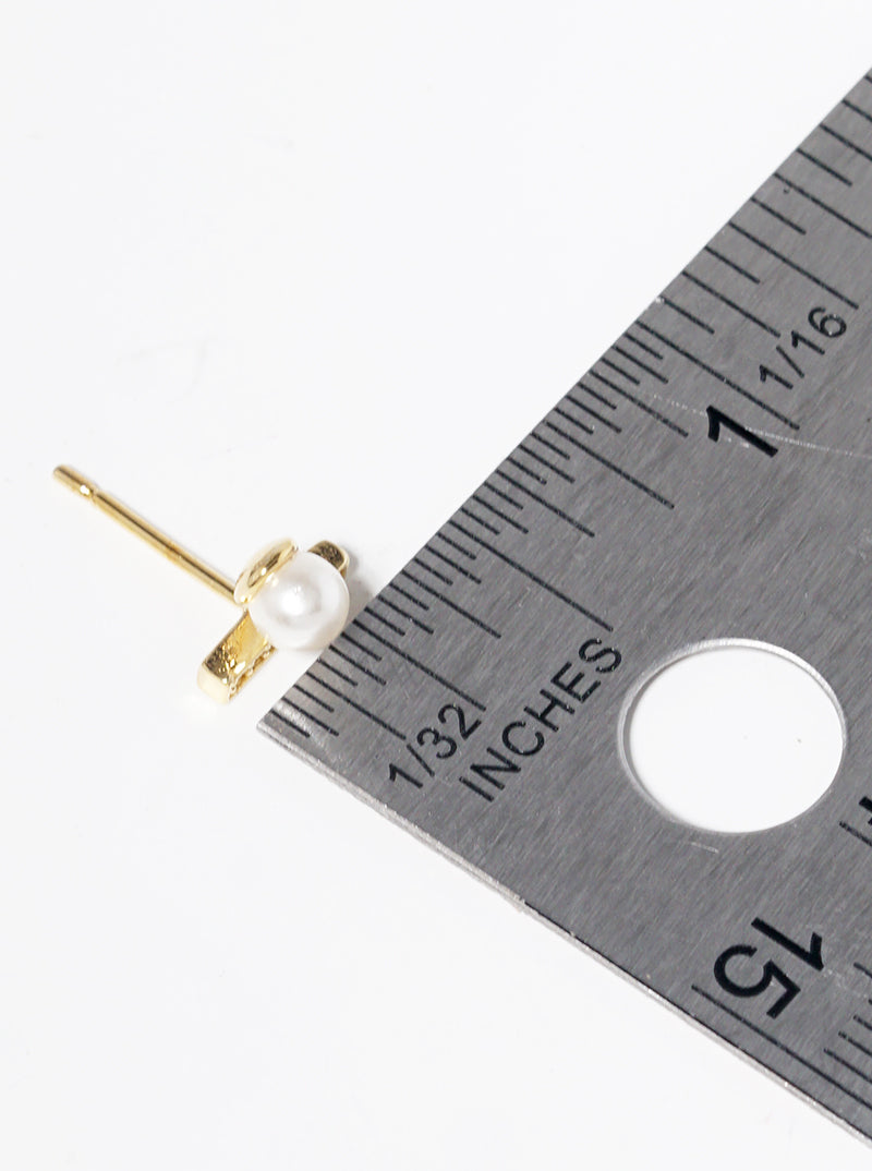 18k Gold Dipped CZ Pave Bar With Pearl Post Stud Earrings