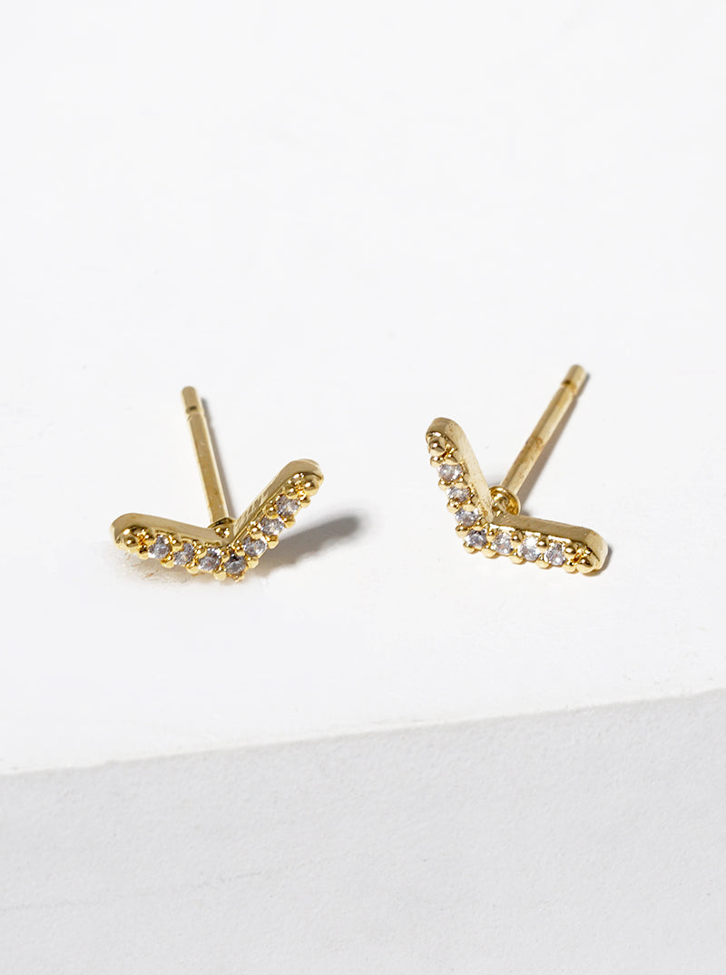 18k Gold Dipped CZ Pave Chevron Post Stud Earrings