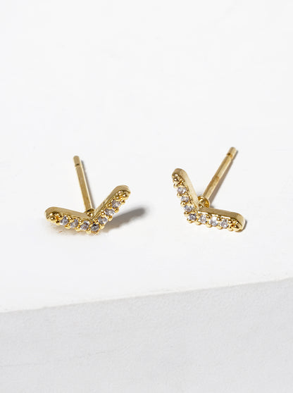 18k Gold Dipped CZ Pave Chevron Post Stud Earrings