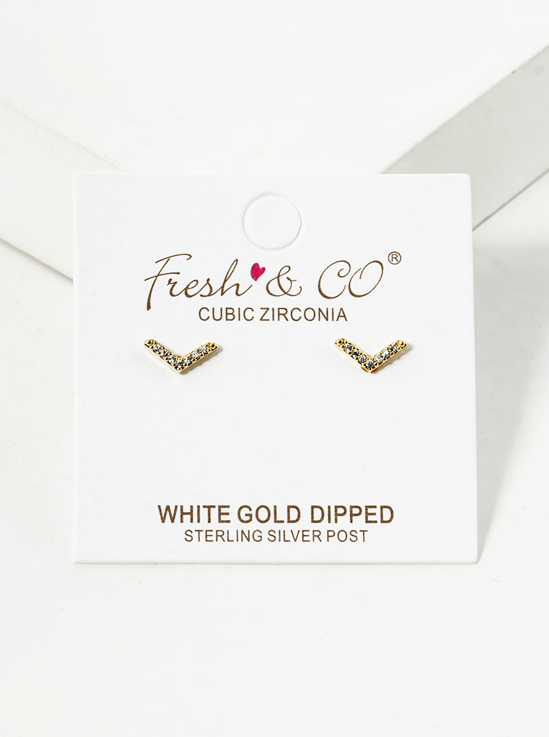 18k Gold Dipped CZ Pave Chevron Post Stud Earrings