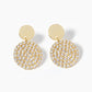 White Gold Dipped CZ Pave Circle Drop Dangle Post Earrings