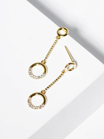 18k Gold Dipped CZ Pave Circle Drop Post Earrings