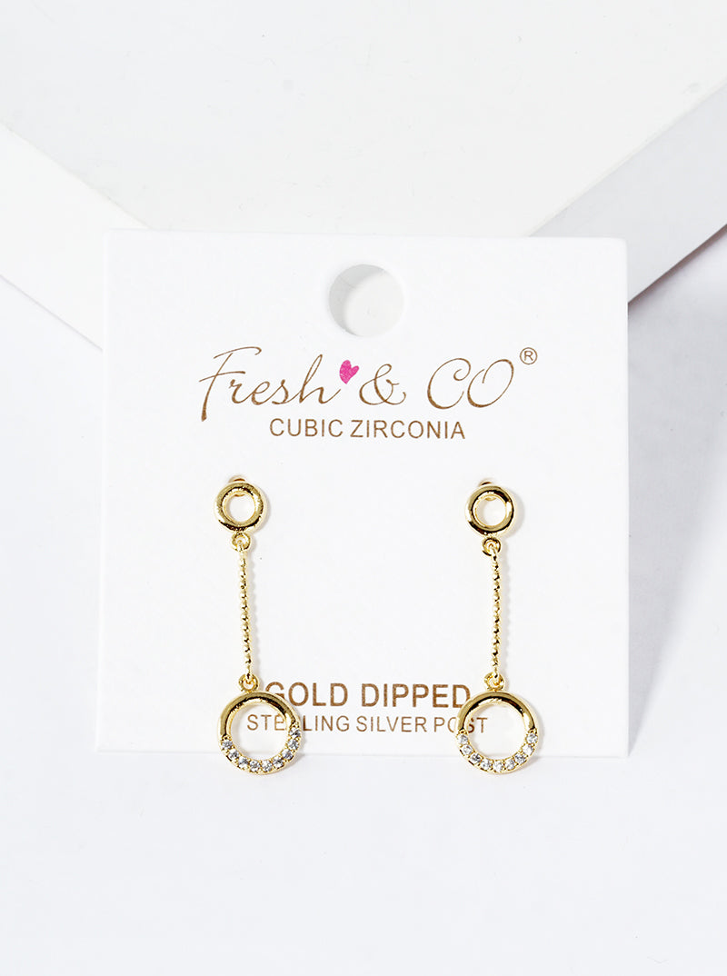18k Gold Dipped CZ Pave Circle Drop Post Earrings