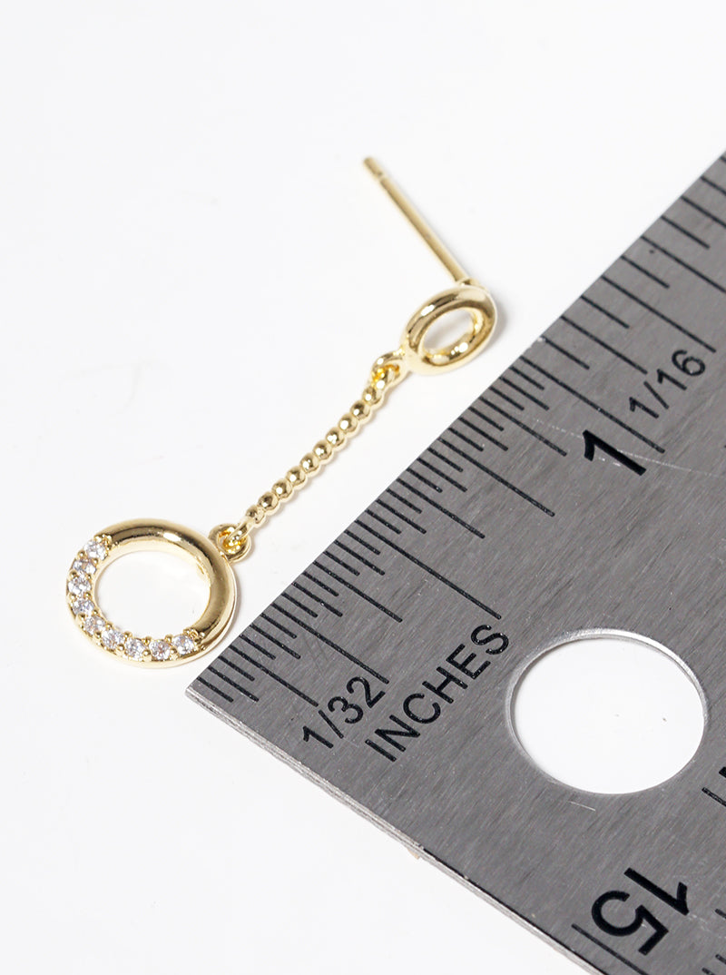 18k Gold Dipped CZ Pave Circle Drop Post Earrings
