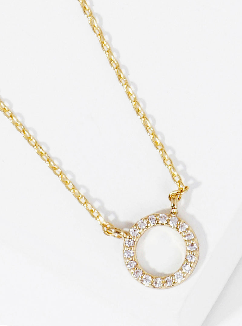 18k Gold Dipped CZ Pave Circle Pendant Delicate Necklace