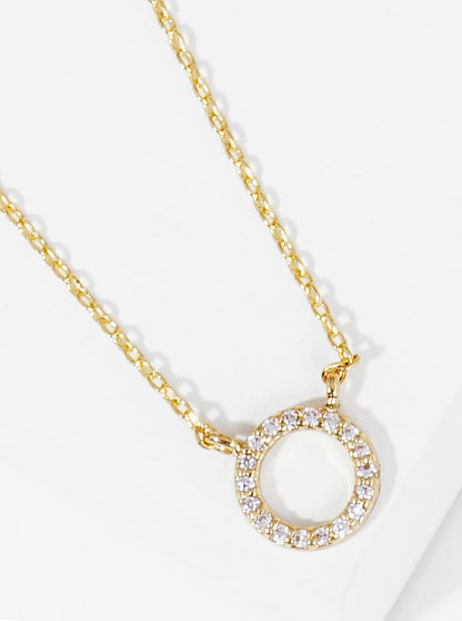18k Gold Dipped CZ Pave Circle Pendant Delicate Necklace