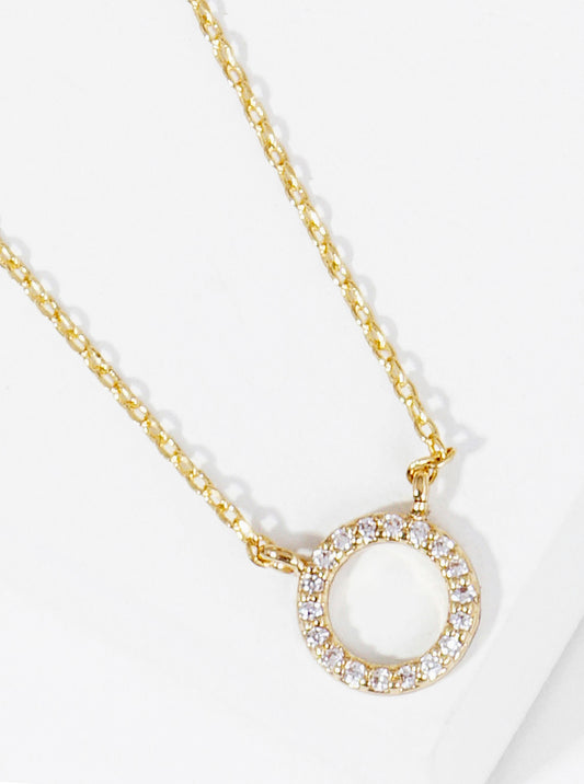18k Gold Dipped CZ Pave Circle Pendant Delicate Necklace