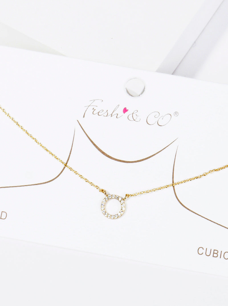 18k Gold Dipped CZ Pave Circle Pendant Delicate Necklace