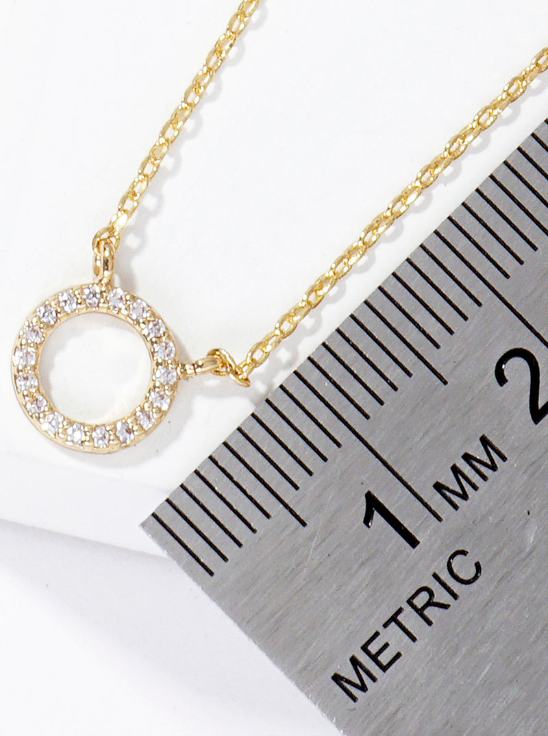 18k Gold Dipped CZ Pave Circle Pendant Delicate Necklace