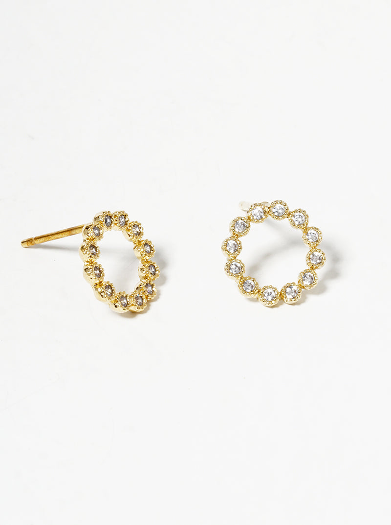 18k Gold Dipped CZ Pave Circle Post Stud Earrings