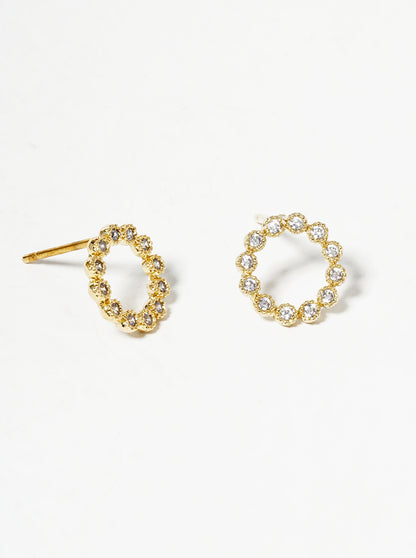 18k Gold Dipped CZ Pave Circle Post Stud Earrings