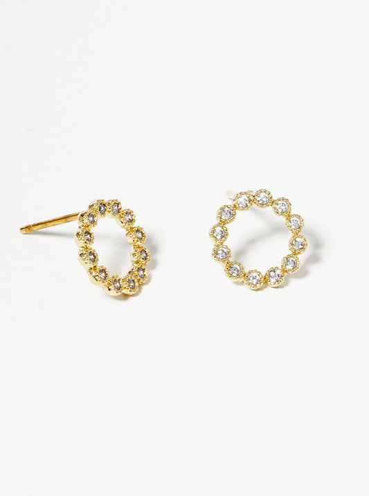 18k Gold Dipped CZ Pave Circle Post Stud Earrings