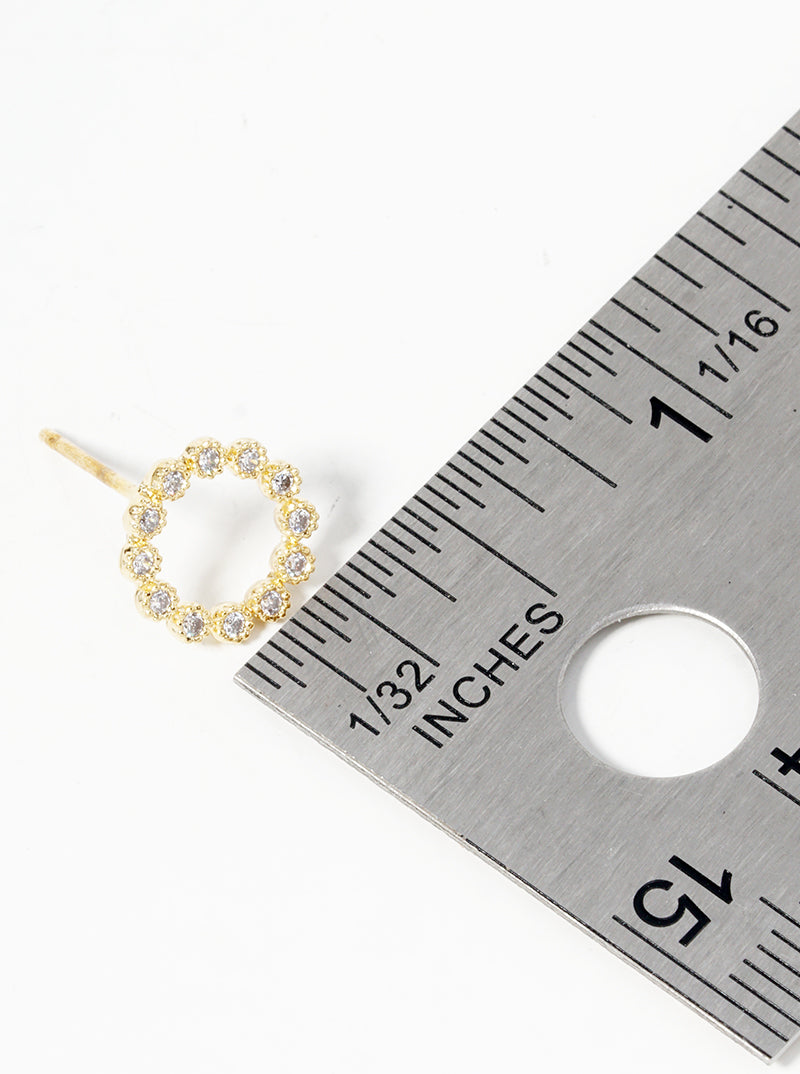 18k Gold Dipped CZ Pave Circle Post Stud Earrings