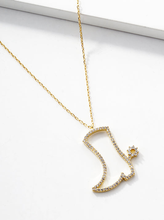 18k Gold Dipped CZ Pave Cowgirl Boot Pendant Necklace