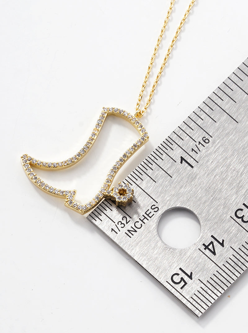 18k Gold Dipped CZ Pave Cowgirl Boot Pendant Necklace