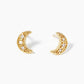 White Gold Dipped CZ Pave Crescent Moon Post Stud Earrings