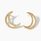 White Gold Dipped CZ Pave Crescent Moon Post Stud Earrings