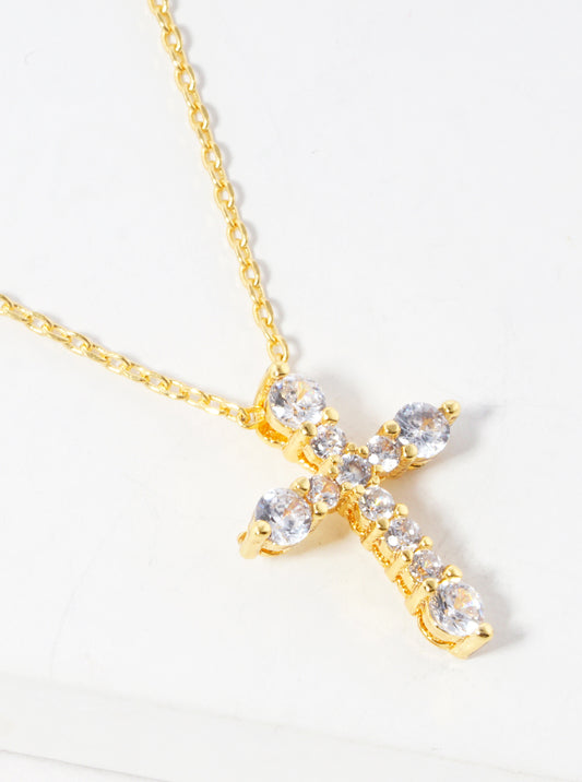 18k Gold Dipped CZ Pave Cross Pendant Delicate Necklace
