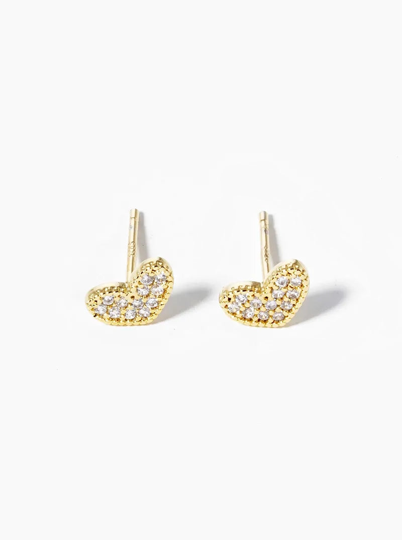 18k Gold Dipped CZ Pave Dainty Heart Post Stud Earrings