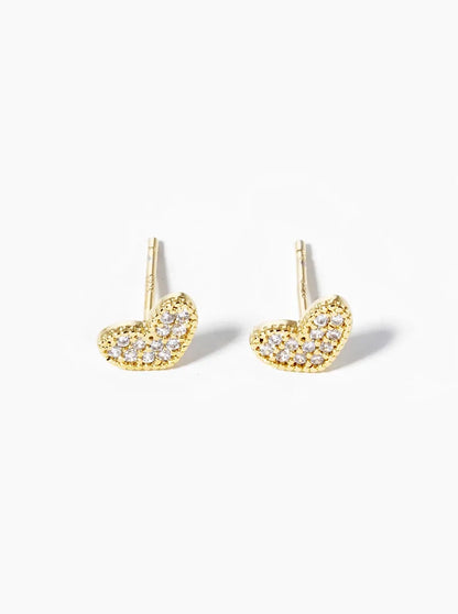 18k Gold Dipped CZ Pave Dainty Heart Post Stud Earrings