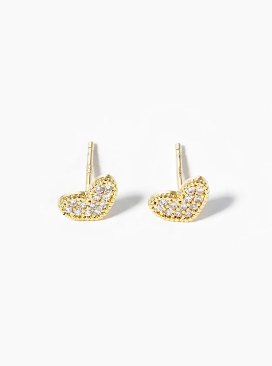 18k Gold Dipped CZ Pave Dainty Heart Post Stud Earrings