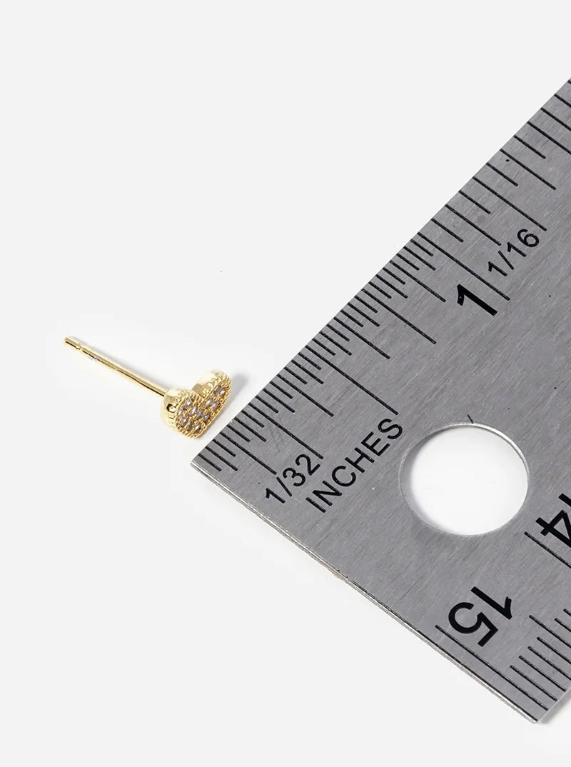 18k Gold Dipped CZ Pave Dainty Heart Post Stud Earrings